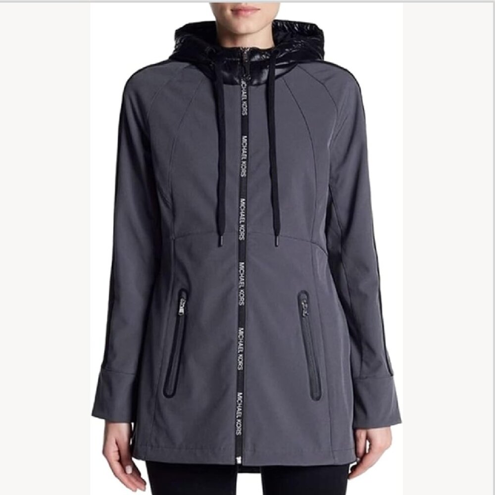 NWT Michael Kors Hooded Hard Shell Zip Jacket